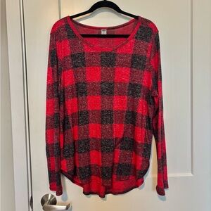 Red and Black Checkered Long Sleeve Top